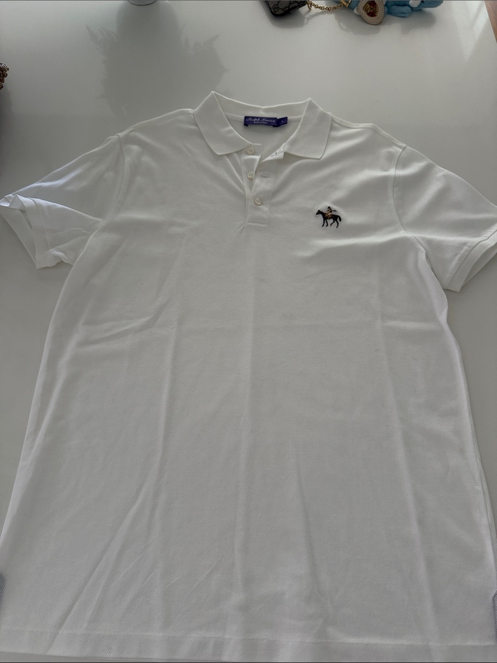 White Polo Shirt with Embroidered Horse Logo - Classic Mens Polo large